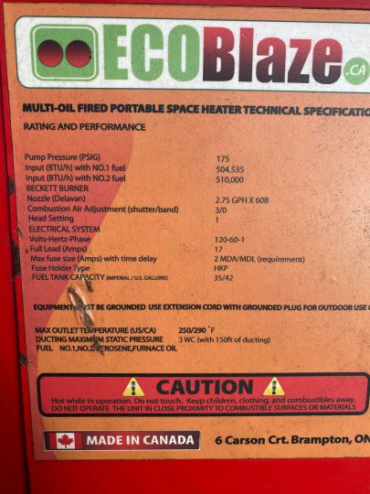 2013-Campo-Ecoblaze-blaze-Cube-1100-Construction-Jobsite-Heater-Generator